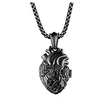 Imagem de LBFEEL Colar com pingente de coração de órgão anatômico de aço inoxidável para homens em 3 cores com uma caixa de presente, No hay talla, Aço inoxidável, n/a