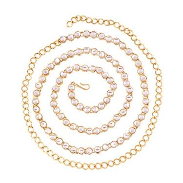 Imagem de Joia indiana I Jewels Bollywood banhada a ouro tradicional étnica falsa kundan corrente/kamar patta/barriga corrente indiana para mulheres (B020)