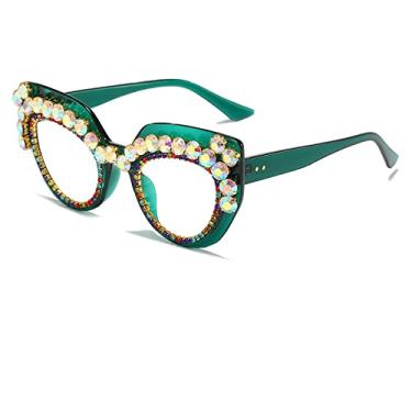Imagem de Armações de óculos femininos strass moda olho de gato óculos verdes grandes lentes transparentes óculos de luxo sexy óculos, 3, tamanho único