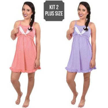 Imagem de Kit 2:  Camisola Amamentação Plus Size Pijama Mamãe - L&G Confecções
