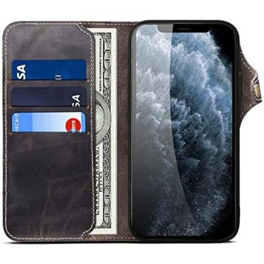 Imagem de KAPPDE Bolsa de capa de telefone fólio retrô, carteira flip de couro genuíno à prova de choque [suporte de cartão] para Apple iPhone 13 Pro (2021) 6,1 polegadas (Cor: Preto)