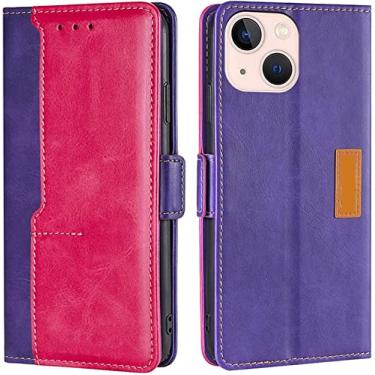 Imagem de RAYESS Capa carteira flip para iPhone 13/13 Pro/13 Pro Max, capa de couro durável com suporte de cartão fecho magnético à prova de choque TPU capa de telefone fólio (cor: rosa, tamanho: 13)