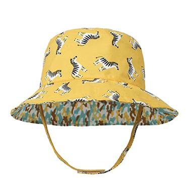 Imagem de Chapéu de praia para bebês protetor solar chapéu de bebê bonito infantil estampado chapéu ajustável chapéu de pescador bacia infantil chapéu cabeça de bebê, Amarelo, M