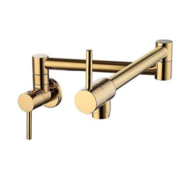 Imagem de Torneira de enchimento de panela de latão dourado Torneira de cozinha única fria Torneira de furo único giratória Bica dobrável cromada Torneira para pia montada na parede, B1