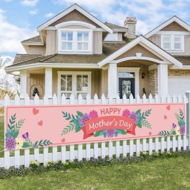 Imagem de Banner grande Feliz Dia das Mães Decorações Externas Bandeira do Dia das Mães Presentes para Mães Decoração de Casa Artigos de Festa Decoração Coração Flores Quintal Banner de Feriado para Presente, Casa, Ar Livre, Interior, Quarto, Presentes