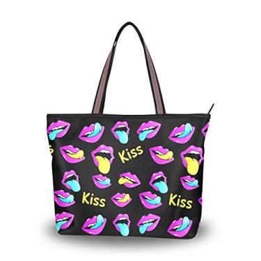 Imagem de Bolsa tote com alça superior Kiss The Lips Out Of Lingue, bolsa de ombro para mulheres, Multicolorido., Large