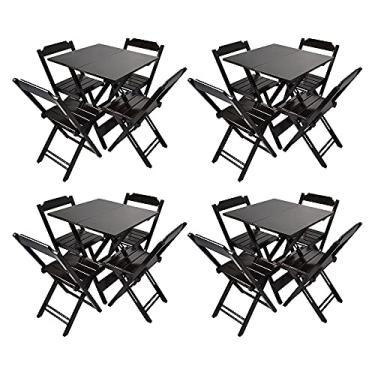 Imagem de Kit 4 Jogos De Mesa Com 4 Cadeiras De Madeira Dobravel 70x70 Ideal Para Bar E Restaurante - Preto