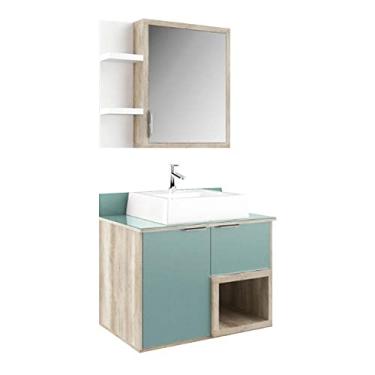 Imagem de Armário de Banheiro Branco e Verde São João Havana, 65 cm