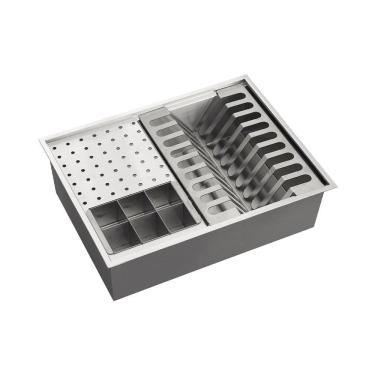 Imagem de Escorredor Embutido Para Cozinha Gourmet Aço Inox 304 Baniwa 43x33 cm Pingoo.casa - Prata