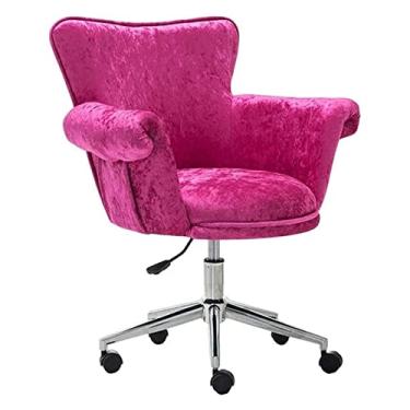 Imagem de Cadeira de escritório Cadeira de mesa Mesa e cadeira ergonômica Cadeira executiva Cadeira de escritório Assento estofado de veludo Cadeira de jogos Encosto Cadeira de computador (cor: rosa) Full moon