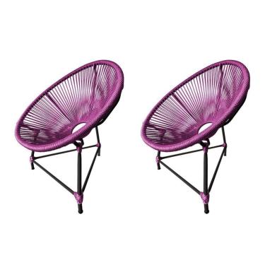 Imagem de Kit 2 Cadeiras Acapulco Corda Náutica Base Em Alumínio Preto-rosa - Cor: Rosa