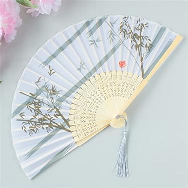 Imagem de Leque dobrável estilo vintage ventilador dobrável de seda padrão japonês chinês arte artesanato presente decoração de casa ornamentos ventilador de mão dança acessórios decorativos feitos à mão (cor: 32)