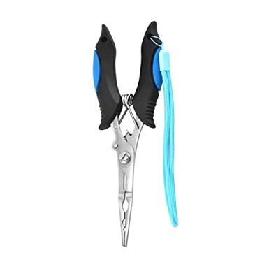 Imagem de Pinças de pesca Pinças de pesca Peixes usam pinças de tesoura multifuncional multifuncional, alicates de pesca de aço inoxidável Alicates Abrir livremente (Color : Blue)