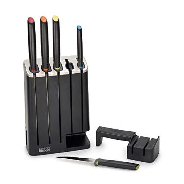 Imagem de Joseph Joseph Conjunto de 7 peças de facas de cozinha de aço inoxidável SlimBlock Elevate Knives com apontador de cerâmica – Preto