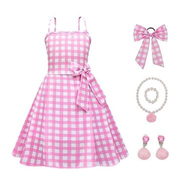 Imagem de Vestido de fantasia de princesa rosa com acessórios 4-10 anos (A, 7-8 anos)
