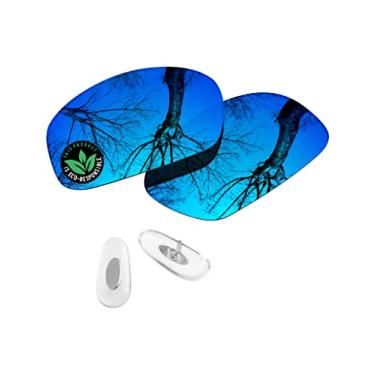 Imagem de Raydi Lentes de reposição de policarbonato e protetores de nariz para óculos de sol retangulares RayBan RB3445 61 mm - Espelho azul gelo - polarizado