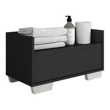 Imagem de Gabinete Armário Banheiro 80 cm c/ Pés Quadrados Multimóveis Preto/Branco
