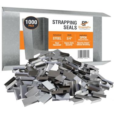 Imagem de StrappingPro Vedações de cintas de aço - vedações de encaixe abertas resistentes de 1/2 polegada para faixas de aço - resistente à ferrugem, confiáveis, braçadeiras seladoras de aço para paletes -