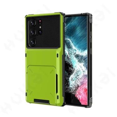 Imagem de Capa porta-cartões para Samsung Galaxy S23 Ultra S22 S21 S20 Note 20 10 S10 Plus Carteira resistente com slot flip oculto capa protetora, verde, para Samsung Note 10 Plus