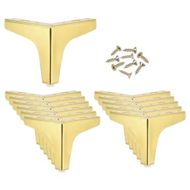 Imagem de PATIKIL Pernas de metal para móveis de 10 cm, pacote com 12 pés de móveis triangulares DIY pernas de substituição estilo moderno para armário armário mesa sofá cômoda, dourado