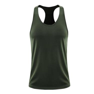 Imagem de Camiseta regata masculina de compressão de cor sólida para treino de emagrecimento com costas nadador, Verde militar, XXG