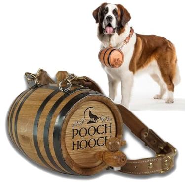 Imagem de Coleira de barril de uísque St Bernard para cães, "Pooch Hooch" - Dispensador de barril de envelhecimento de carvalho de 1/2 litro para cães São Bernardo com alça ajustável de couro real