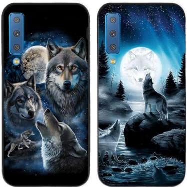 Imagem de 2 peças Moon Wolf Group Capa de telefone traseira impressa TPU gel silicone para Samsung Galaxy (Galaxy A7 2018)