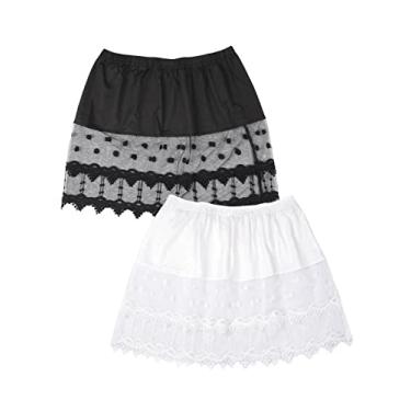 Imagem de MYDUOLIA Extensor de camisa de renda para mulheres, plus size, saia subsaia, cintura elástica, meio deslizante, mini saias, Ponto nº preto e branco, Large-X-Large