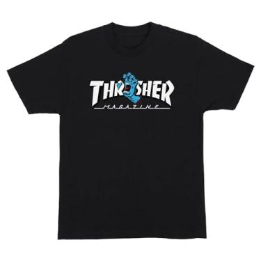 Imagem de SANTA CRUZ x Thrasher Camiseta masculina S/S com logotipo gritando camiseta skate, Preto, P