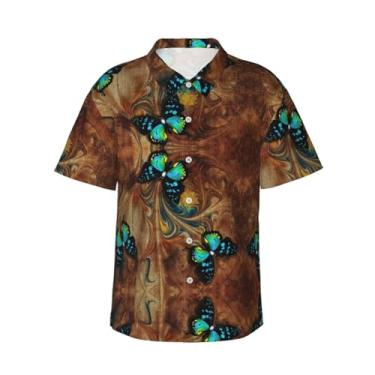 Imagem de Xiso Ver Camisa havaiana floral vintage masculina manga curta casual camisa praia verão praia festa, Verde borboleta vintage, XXG