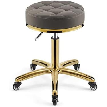 Imagem de Tamborete giratório, banco de barbeiro com altura ajustável sobre rodas, banco de metal hidráulico resistente com haste de cadeira dourada para cozinha, salão de beleza, massagem, clínica, b