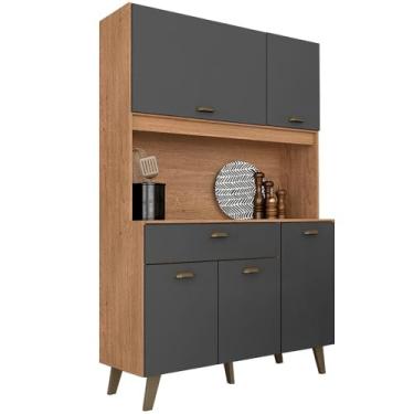 Imagem de Armário Kit De Cozinha Emily Retro 5 Portas Carvalho/grafite - Ma Carvalho Americano/grafite