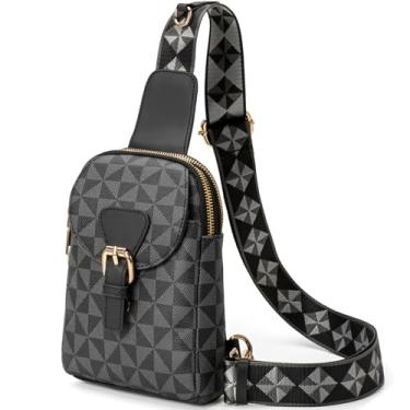 Imagem de LBiayion Pequena bolsa tiracolo feminina – Pochete de couro vegano com alça ajustável – Bolsa de peito moderna para viagens, C - preto, Small, Alça transversal moderna