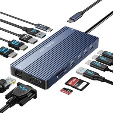 Imagem de Estação de ancoragem USB C, monitor HDMI duplo, estação de ancoragem para laptop, 3 monitores, 2 x HDMI 4K + VGA 1080p + 100W PD + Ethernet + 3 USBC 10 Gbps + adaptador de áudio SD/TF+, hub USB C para