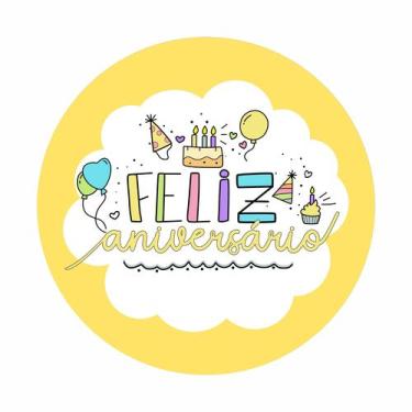 Imagem de Painel de Tecido Sublimado Redondo Feliz Aniversário Mensagens Letteri