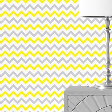 Imagem de Papel de Parede Adesivo Chevron Zig Zag Amarelo e Cinza Lavável 1 Metr