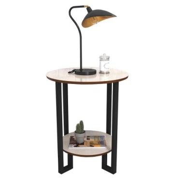 Imagem de Mesa de Apoio Dália com Pés de Ferro - Off White com Freijó - Nosso So