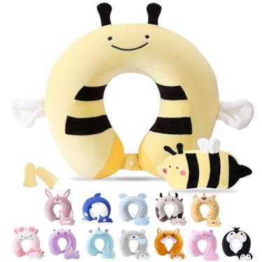 Imagem de Cirorld Travesseiro de viagem para crianças, adulto, fofo, para viagem, espuma de memória, almofada de avião, máscara de sono, descanso de cabeça, apoio de pescoço para carros, voos longos (abelha, 9