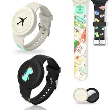 Imagem de [Pacote com 2] Pulseira infantil compatível com AirTag, linda pulseira de ar para crianças, à prova d'água, suporte oculto para AirTag, compatível com Apple Air, capa de silicone macio para crianças