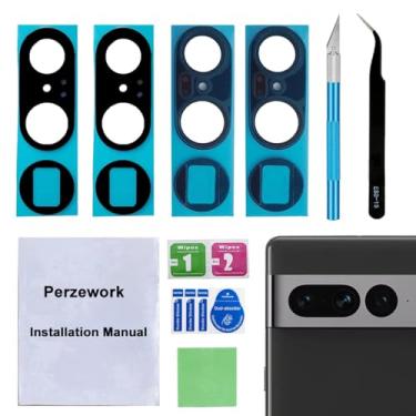 Imagem de Perzework Conjunto de 2 peças de reposição para lente traseira da câmera traseira para Google Pixel 7 Pro com adesivo pré-instalado e kit de ferramentas de reparo