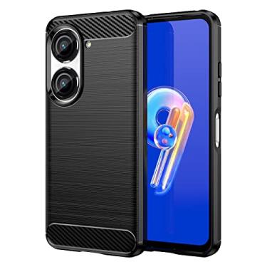 Imagem de HTXWXJC Capa para Asus Zenfone 9, Asus 9Z/10Z, Asus Zenfone 10, AI2202, AI2302, Capa protetora fina de borracha TPU de fibra de carbono antiarranhões à prova de choque para Asus Zenfone 9 preta