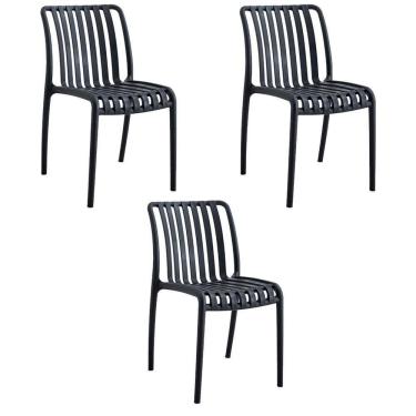 Imagem de Kit 3 Cadeiras Monoblocos área Externa Ipanema Com Proteção Uv Preta G56 - Gran Belo