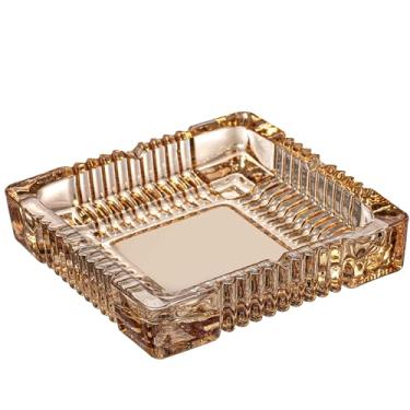 Imagem de Basicwise Cinzeiro de vidro grande de luxo com 4 compartimentos para cigarros e charutos, design quadrado transparente para homens - ideal para decoração de casa, escritório e mesa - perfeito para uso