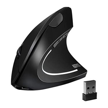 Imagem de ASOYIOL Mouse ergonômico sem fio, mouse vertical recarregável com receptor USB, 6 botões 800/1200/1600 mouse de computador para laptop (mão direita, preto)