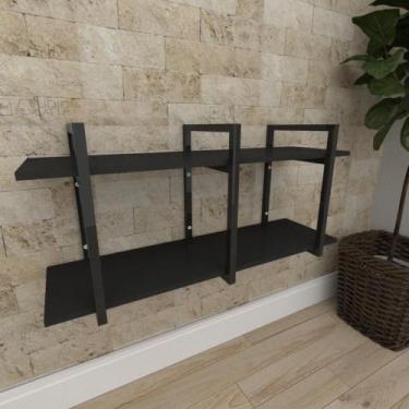 Imagem de Mini estante industrial para sala aço cor preto prateleiras 30cm cor p