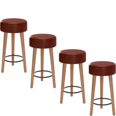 Imagem de Kit 4 Bancos Banqueta Paris Couro Telha Mesa Gourmet Pés Madeira Mz De