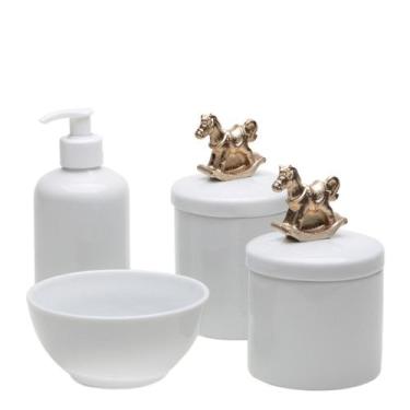 Imagem de Potes, Molhadeira e Porta Álcool-Gel Cavalinho Dourado Quarto Bebê Inf