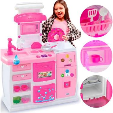 Imagem de Doce Cozinha Magic Completa Brinquedo Com Pia Que Sai Água Geladeira E