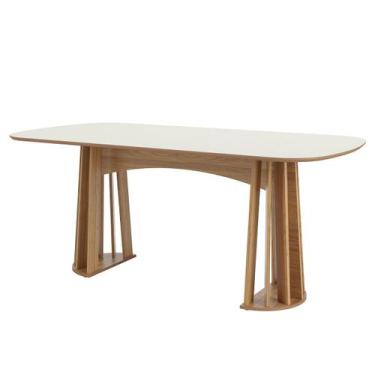 Imagem de Mesa de Jantar Oval Ripada 180x78cm MDF Freijó Off White - Dalla Costa