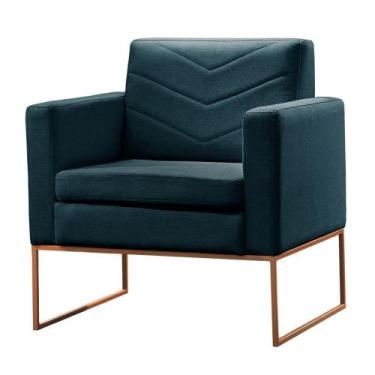 Imagem de Poltrona Apolo Luxo Base Bronze Castellar Móbile, Linho Azul